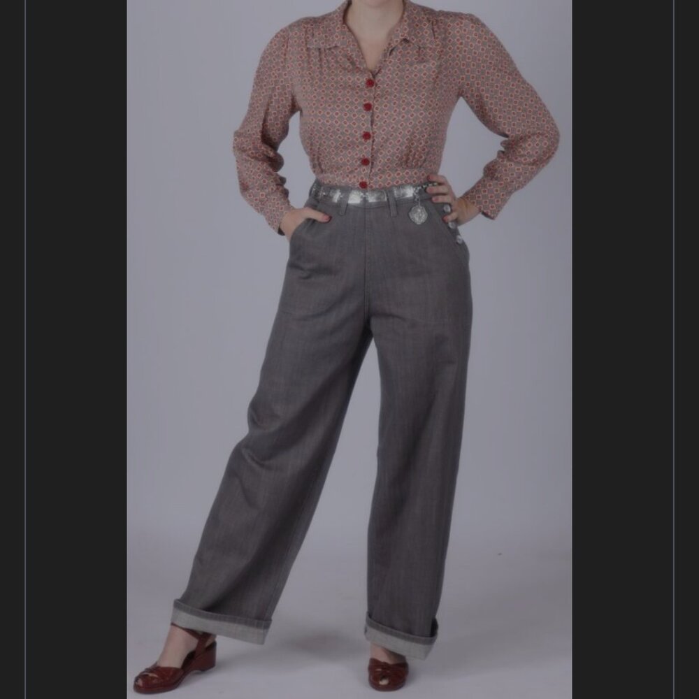 Freddies of Pinewood Grey 1940s Button Jeans